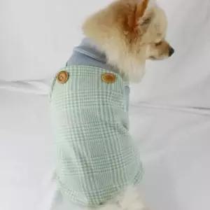 [반려] 강아지 올인원 그린 점프수트 1P 단추 체크 나시 2XL