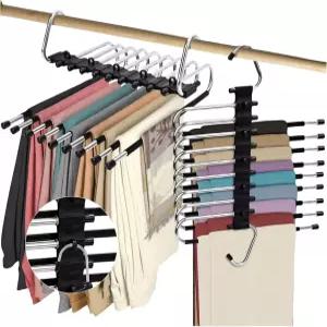 2팩 9겹 접이식 바지 행거 공간 절약 다기능 랙 옷장 스카프 청바지용 걸이 구멍블랙