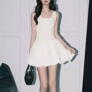 여성 스커트 벌룬 투피스 스타일 U넥 민소매 원피스