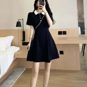 여성 예쁜 카라 배색 하트 단추 포인트 반팔 원피스