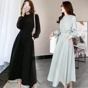 봄 가을 데일리 캐주얼 예쁜 허리 밴딩 롱 원피스