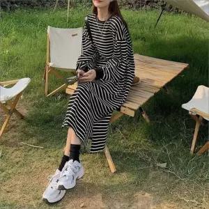 스트라이프 루즈핏 편한 겨울 데일리 기모안감 롱원피스