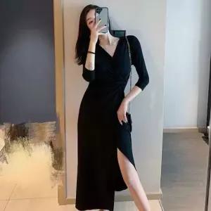 휴양지 앞트임 브이넥 롱 랩 원피스 바캉스 하객 여성