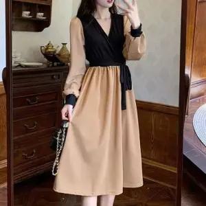 여성 2컬러 페미닌 투톤 배색 러블리 V넥 원피스