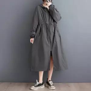 후드 롱 바람막이 자켓 점퍼 블랙 프리사이즈