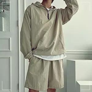 아노락 간절기 편한 후드긴팔반바지세트 남성 타슬란 검정 XWFFR1GW