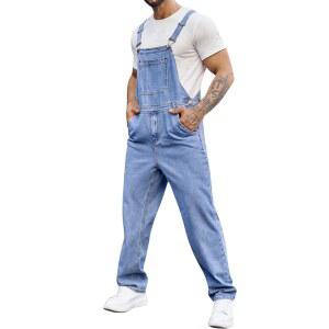 런카티 남성 데님 비브 오버롤 진 롬퍼 팬츠 조절 가능 스트랩 작업복 슬림 핏 점프수트