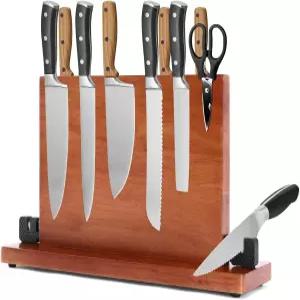 샤프너가 있는 마그네틱 나이프 블록 양면 홀더 및 샤프닝 스톤 우드 조리대 보관 정리함 랙 포함 없음