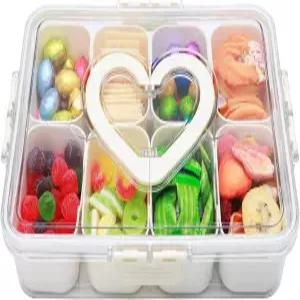 뚜껑과 손잡이가 있는 분할 서빙 트레이 8개의 구획이 스낵 상자 용기 과일 견과류 사탕 파티 피크닉