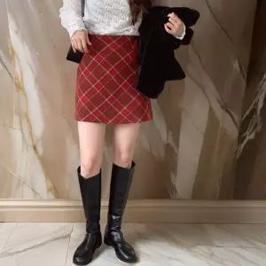 여자 데이트룩 체크 H라인 스판 미니스커트