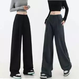 여름 얇은 여성 뒷밴딩 핀턱 와이드 슬랙스 정장 바지