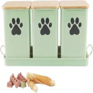 금속 개 간식 병 세트 대나무 뚜껑이 있는 60온스 밀폐 용기 고양이 주방 카운터용 강아지 쿠키 코팅된