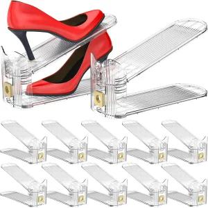 신발 슬롯 정리함 조절 가능한 스태커 10팩 공간 절약기 더블 레이어 라이저 옷장용 보관 홀더 투명