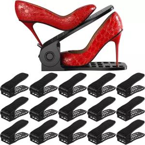 옷장용 네프록 신발 정리함 두꺼운 스태커 보관 공간 절약 16팩 정리용 더블 데크 랙 홀더블랙