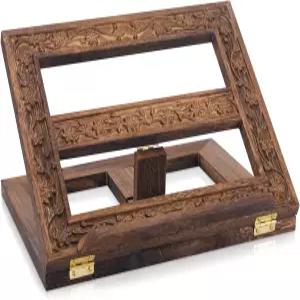 조절 가능한 나무 성경 스탠드 조각된 미사 홀더 접이식 디스플레이 10 x 13 인치 책 읽기용 종교 기도