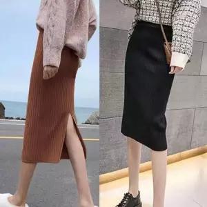 여성 간절기치마 하이웨스트 날씬 뒤트임 골지스커트