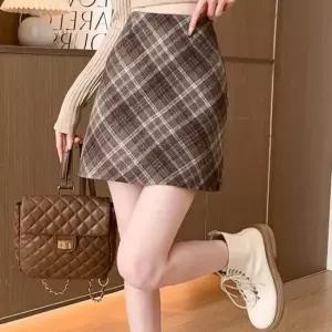 여성 하이웨스트 체크 모직 가을 겨울 꾸안꾸 스커트