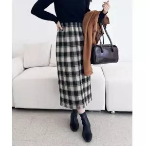 뒤트임 여성 기모 롱스커트 H라인 겨울 체크 치마 여성치마 여자스커트 여자치마 밴딩치마