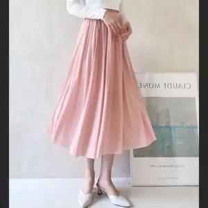쉬폰 주름 하늘하늘 플리츠 미디 밴딩 스커트 치마