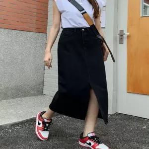 데님스커트 트임청치마 미디롱 밑단트임 롱스커트