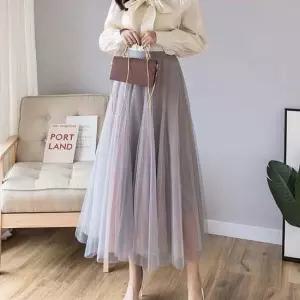 밴딩스커트 롱치마 A라인 이중 쉬폰 플레어스커트