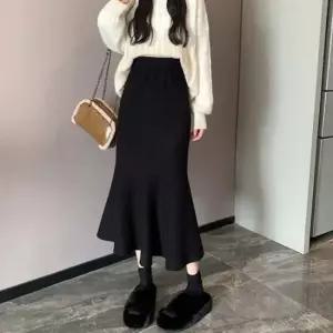 여성 머메이드 스커트 니트 롱치마 밴딩 플레어핏