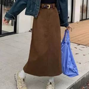 벨트 사은품 증정 A라인 롱치마 코듀로이 스커트 벨벳