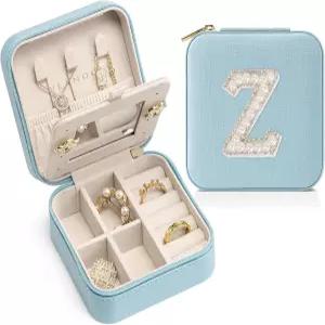 블랜도 걸스 패션 이니셜 주얼리 박스 소형 여행용 케이스 미니 레터 Z 블루