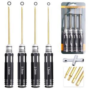 [미국배송] HOBBYPARK 1.5MM 2.0MM 2.5MM 3.0MM 육각 드라이버 세트 티타늄 앨런 렌치 공구 키트 RC 자동차 다축 FPV 레이싱 드론 쿼드콥터 헬리콥터 모델용