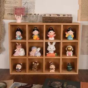 차단스 컵 진열대 찻장 수납선반 빈티지 엔틱 레트로색 소형 12구 원목