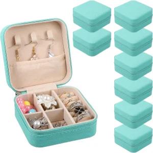 8팩 여행용 주얼리 케이스 작은 박스 신부 들러리 선물 PU 가죽 정리함 반지 귀걸이 목걸이 여성 뷰티 그린