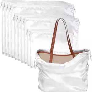 지갑용 먼지 봉투 10개와 핸드백용 실크 커버 가방 신발 부츠 보관용 드로스트링 3가지 사이즈화이트