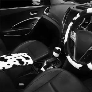 4PCS 소 프린트 자동차 액세서리 세트 푹신한 귀여운 스티어링 휠 핸드브레이크 기어시프트 커버 팔걸이