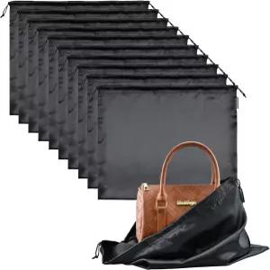 지갑 및 핸드백용 먼지 봉투 10팩 신발 부츠용 드로스트링 여행용 보관 파우치 포함 실크 커버 가방블랙