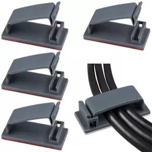 SOULWIT 50Pcs 자체 접착 케이블 관리 클립 정리용 와이어 데스크 홈 오피스그레이 아래 TV PC 이더넷 코드