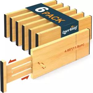 Lzerking 서랍 정리함 4.65인치 높이 1217.5인치 대나무 깊은 옷 서랍장 침실 주방 수납을 위한 확장