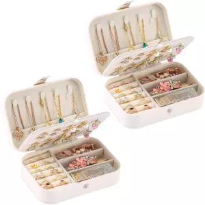 여행용 주얼리 박스 PU 가죽 여성용 소형 정리함 귀걸이 반지 목걸이를 보관할 수 있는 이중 휴대용 미니