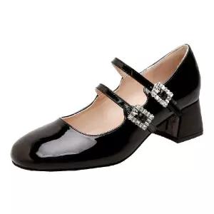 두줄실버구두 슈즈 반짝이 여자 패션 은색 광택 메리제인 여름 통굽 펌프스 보석