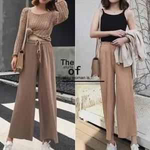 [라일리여성의류] Rly 여성 밴딩 허리끈 9부 와이드 통바지 간절기 봄