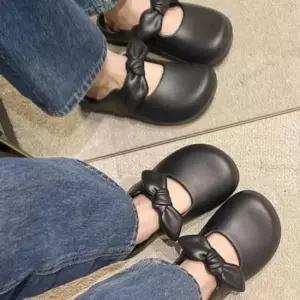 [라일리] Rly 여성 둥근앞코 리본 메리제인 슈즈 방수 뮬 슬리