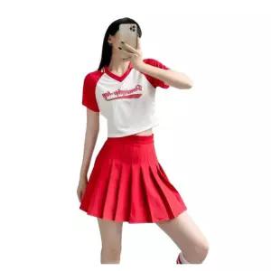 치어리딩의상 치어리딩 의상 응원복 유니폼 593 레드 반팔+666 팬츠 S