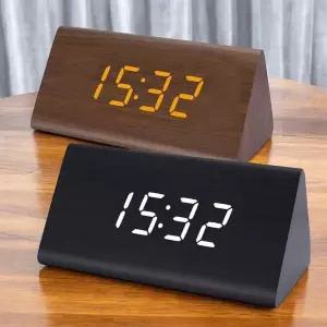 삼각 탁상용 디지털 알람시계 우드 원목 무소음