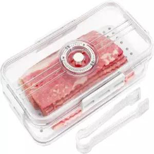 냉장고용 공기 밀폐 타이트 뚜껑이 있는 텔숀 베이컨 저장 용기 음식 서빙 집게와 배수판이 델리 미트 치즈