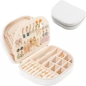 프로케이스 여행용 사이즈 주얼리 박스 대형 휴대용 조개껍질 모양 여성용 PU 가죽 2겹 정리함 화이트