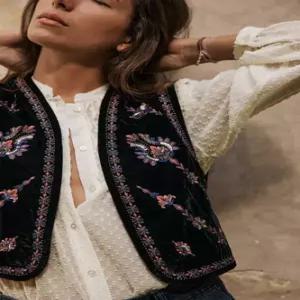 EAMT 여친 조끼 자수 봄가을 상의 베스트 EUNG3