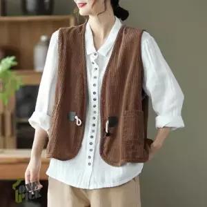 EAMT 여사친 뿔단추 루즈핏 조끼 민소매 코르덴 베스트 EUNG3