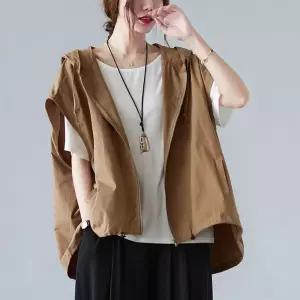 EAMT 여성용 가을 캐주얼 코트 조끼 마이너 후드 루즈핏 민소매 빅사이즈 나시 EUNG3