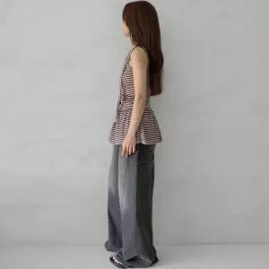 여성 스트라이프 프릴 초커넥 슬림핏 민소매 미니 드레스