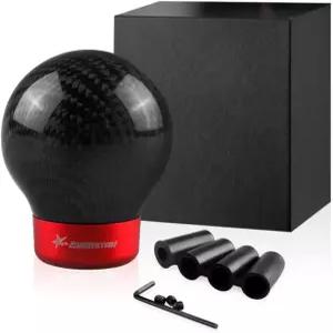 라이언스타 탄소 섬유 변속 노브 원형 볼 레이싱 기어 변속기 헤드 수동 자동차 8mm/10mm/11mm 어댑터 포함