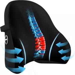 리쿤 메모리 폼 시트 허리 베개 사무용 의자 자동차 게임 및 자세 개선 요추 지지 블랙